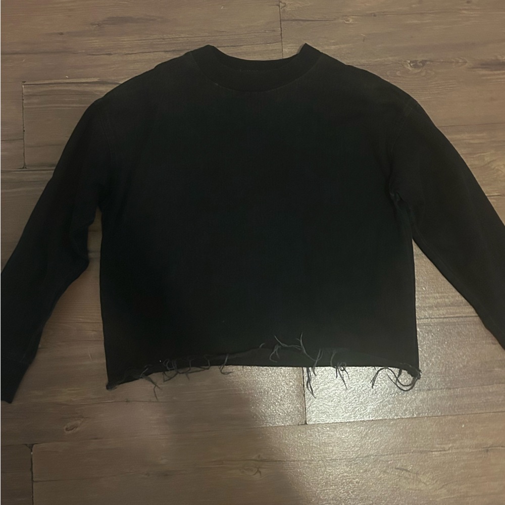 Denim Crewneck with Raw Hem on the Bottom